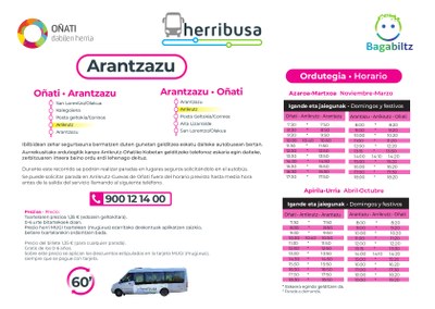 Arantzazu-Oñati busa - ordutegia Arantzazu-Oñati busa - ordutegia